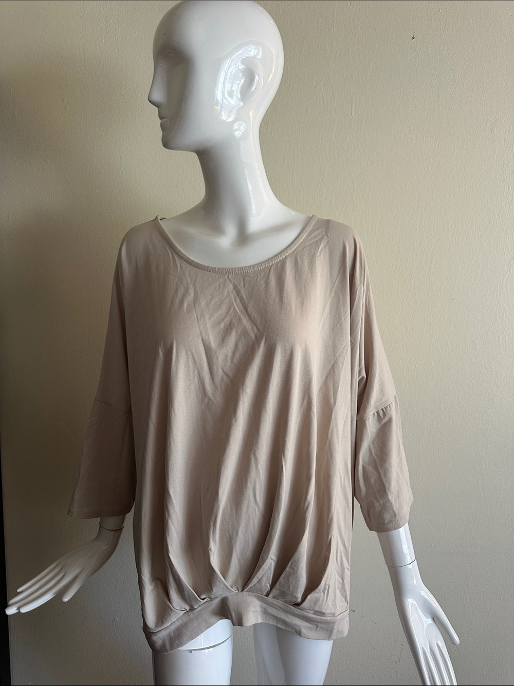 Relaxed Scoop Neck Women’s Top in Light Beige